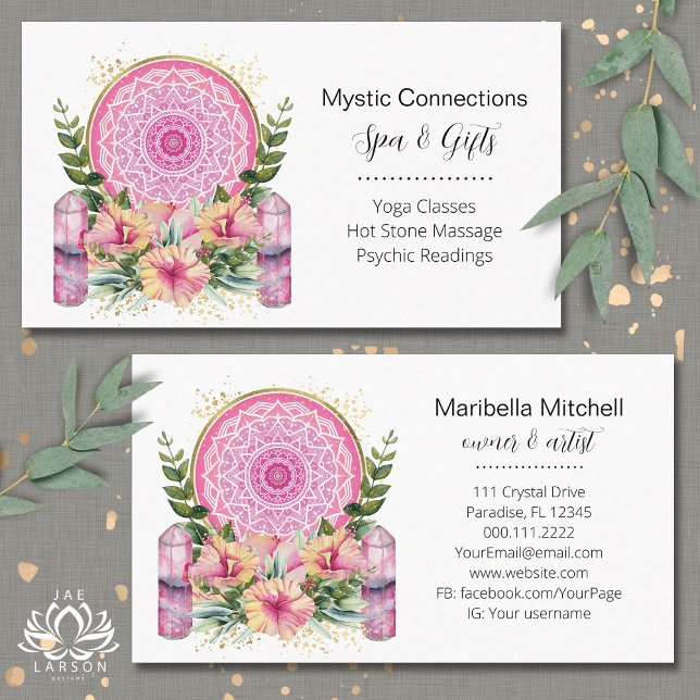Pink Mandala Crystals Flower Energy Yoga Reiki Spa Business Card (Creator Uploaded)