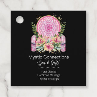 Pink Mandala Crystals Flower Energy Yoga Reiki Spa Favour Tags
