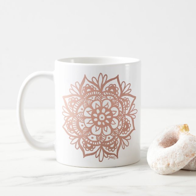 Pink Mandala Flower Coffee Mug (With Donut)
