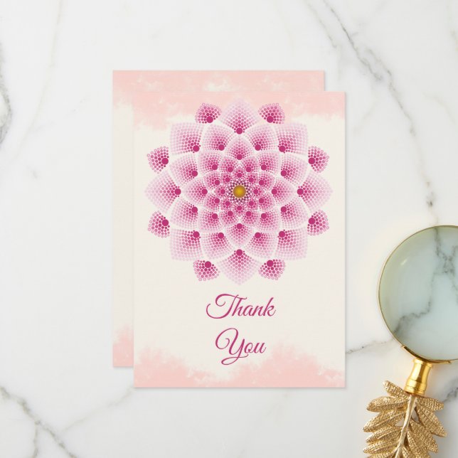 Pink Mandala Flower Thank You Card (Front/Back In Situ)