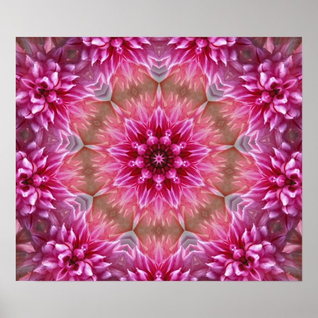 Pink Mandala From Centre Colourful Fractal Art  Poster (Front)