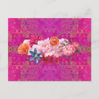 Pink Mandala Pattern Flower Bouquet Postcard