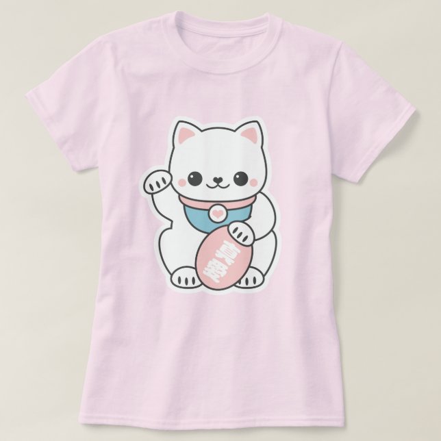 Pink Maneki Neko T-Shirt (Design Front)