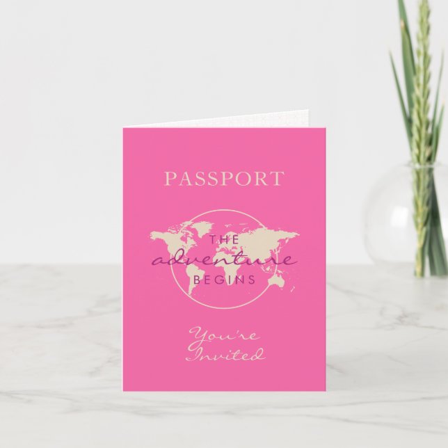 Pink Map Adventure Baby Shower Passport Folded Invitation (Front)