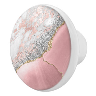 Pink Marble Agate  Ceramic Knob
