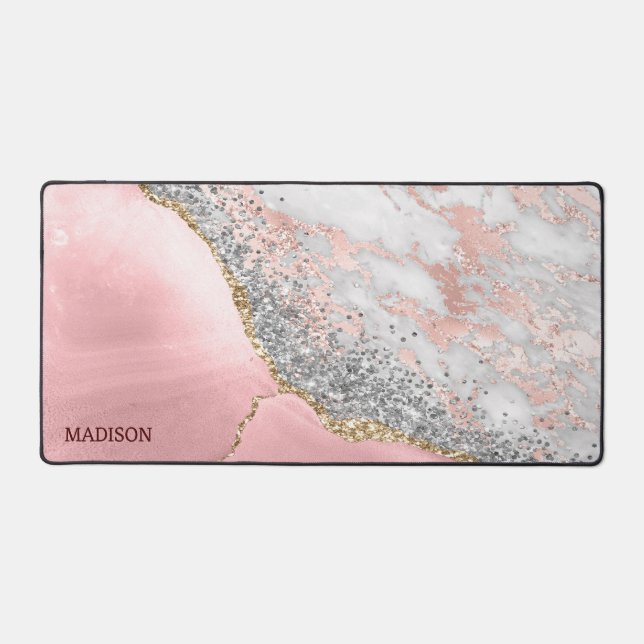Pink Marble Agate  Desk Mat (Front)