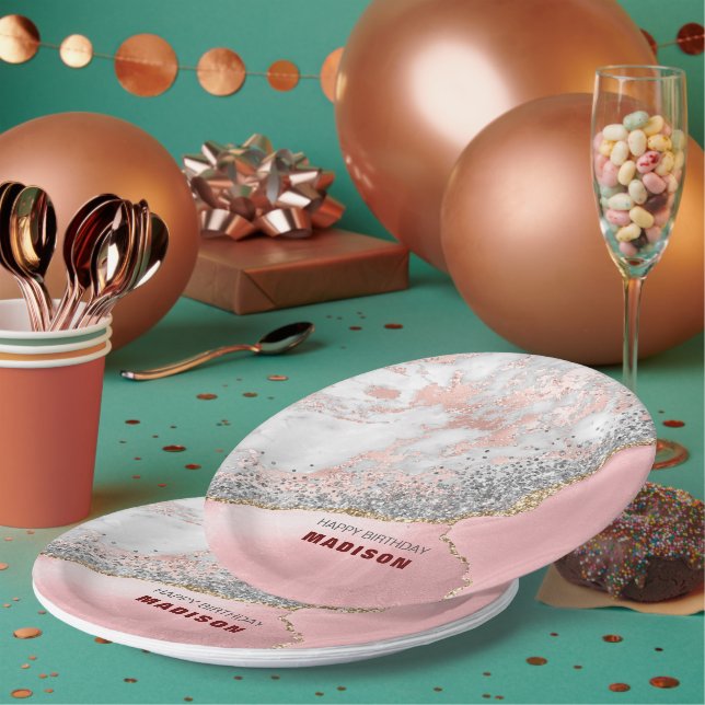 Pink Marble Agate  Paper Plate (Multi)