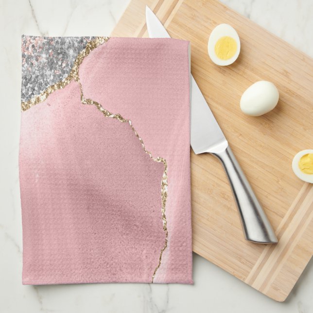 Pink Marble Agate  Tea Towel (Quarter Fold)