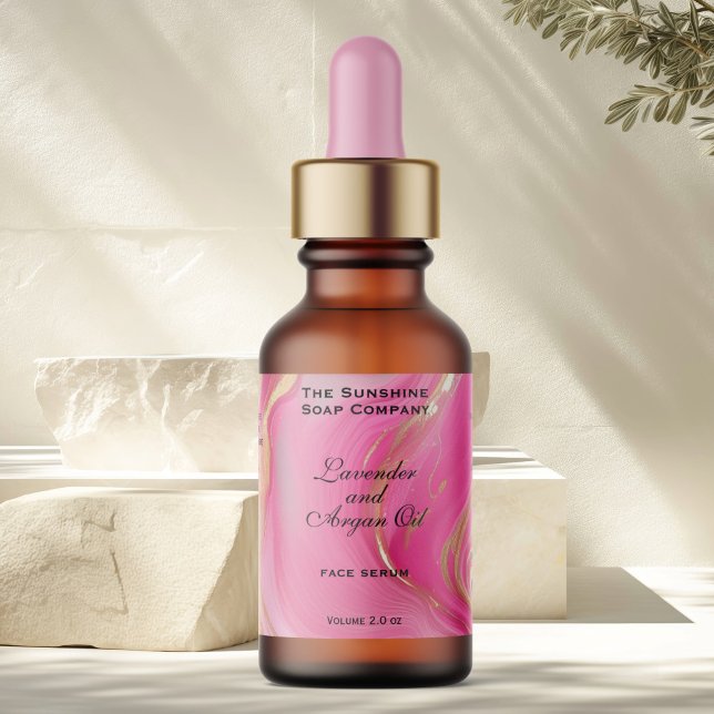 Pink Marble and Gold Cosmetics Dropper Bottle Label (Creator Uploaded)