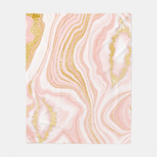 Pink marble and gold texture fleece blanket