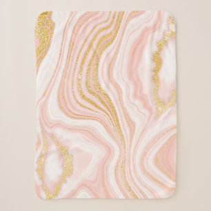 Pink marble and gold texture sherpa blanket