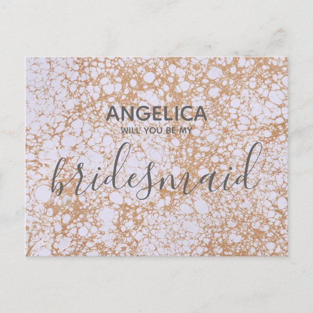 Pink Marble and Gold Will you be my bridesmaid Invitation Postcard (Front)
