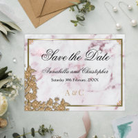 Pink Marble and Pearl Wedding Save the Date