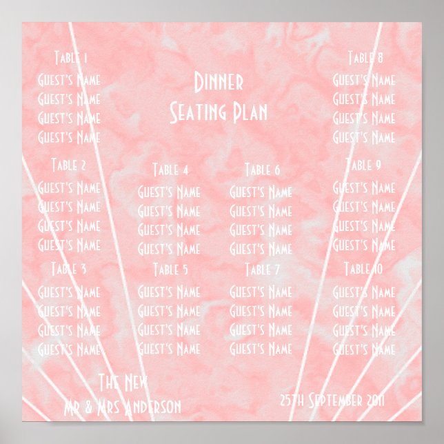 Pink Marble Art Deco Design Wedding Poster (Front)