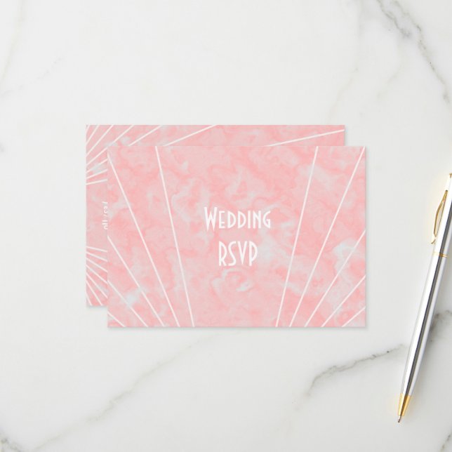 Pink Marble Art Deco Design Wedding RSVP Card (Front/Back In Situ)