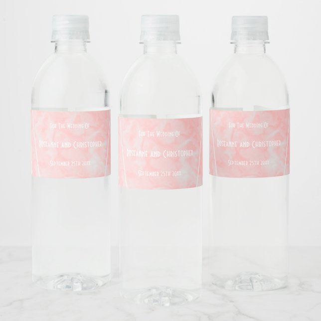 Pink Marble Art Deco Design Wedding Water Bottle Label (Bottles)