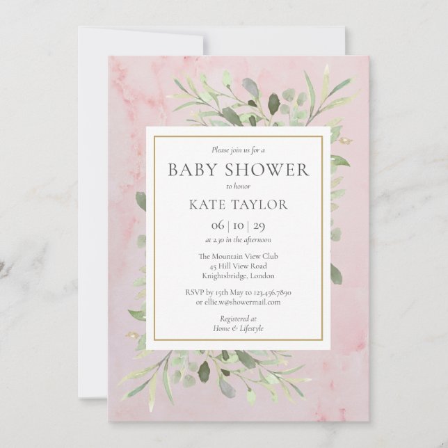 Pink Marble Baby Girl Shower | Sprinkle Invitation (Front)