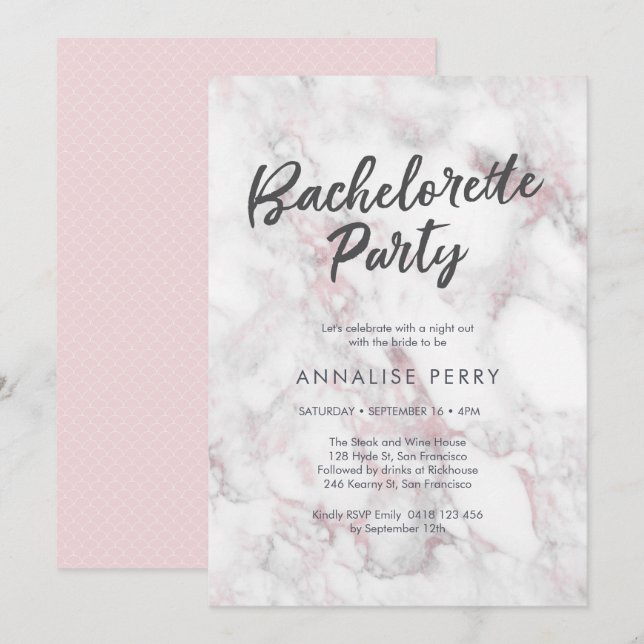 Pink marble Bachelorette Party Invitation (Front/Back)