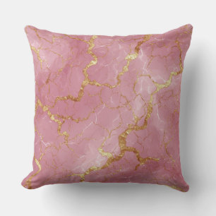 Pink Marble Background With Gold Veins Cushion