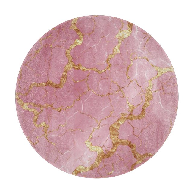 Pink Marble Background With Gold Veins Cutting Board (Front)