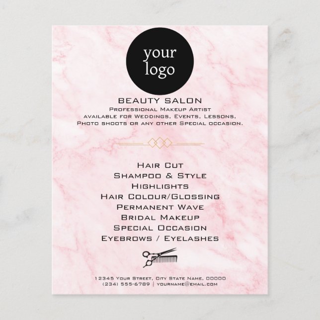 Pink Marble Beauty Salon Flyer (Front)