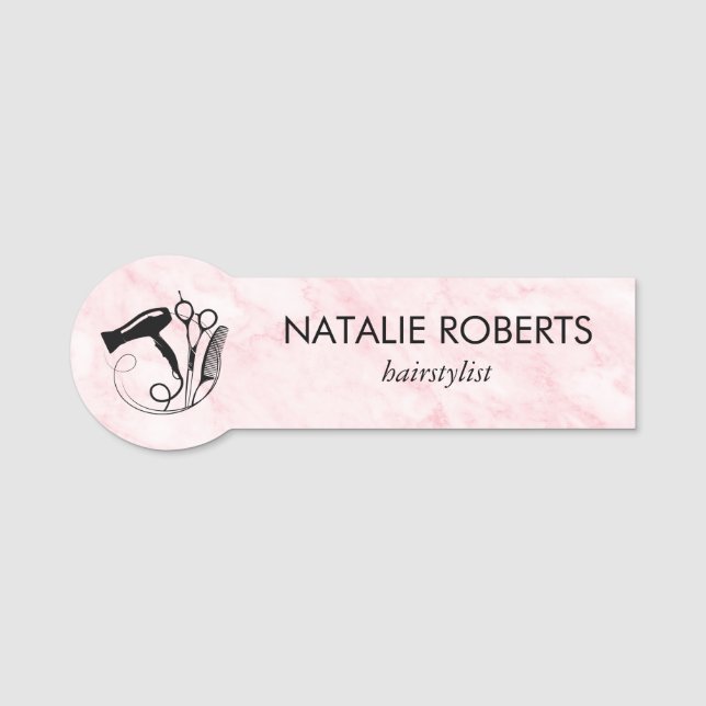 Pink Marble Beauty Salon Name Tag (Front)
