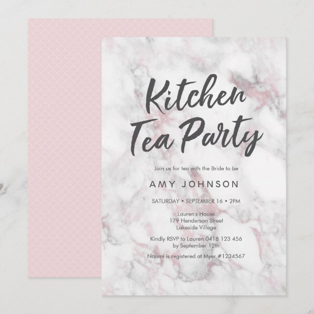 Pink Marble Bridal Shower Invitation (Front/Back)