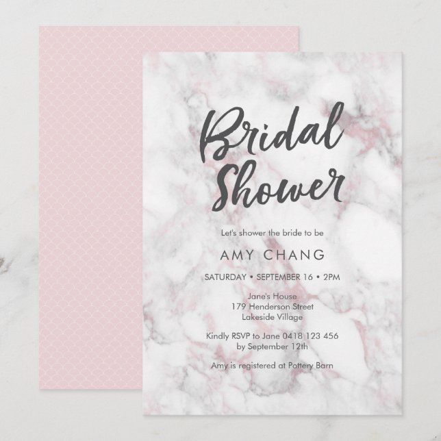 Pink Marble Bridal Shower Invitation (Front/Back)