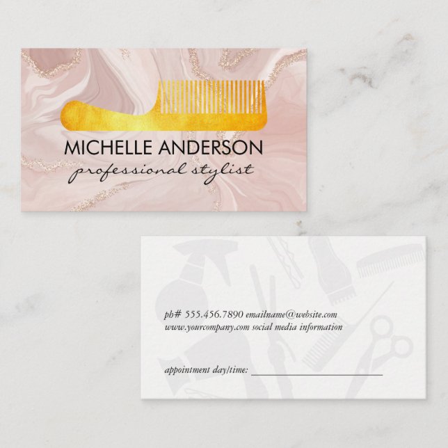 Pink Marble | Comb Appointment Card (Front/Back)