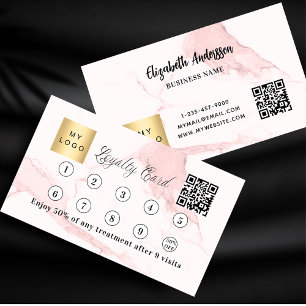 Pink marble corporate logo qr code loyalty card