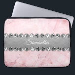 Pink Marble Diamond Bling           Laptop Sleeve<br><div class="desc">A classy pink blush marble pattern with a metallic silver ribbon where you can personalise it along with a silver diamond border for extra bling. Stylish chic vibes.</div>