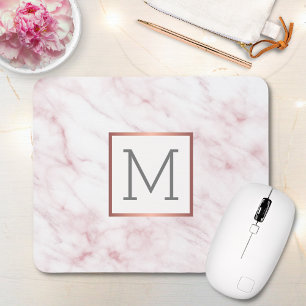 Pink Marble Elegant Monogram Mouse Pad