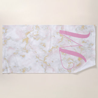 Pink Marble Glitter Initial Beach Towel