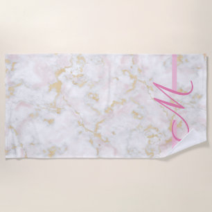Pink Marble Glitter Personalised Initial Beach Towel