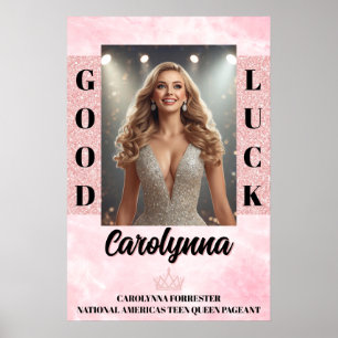 Pink Marble Glitz Pageant Send-off Door Poster