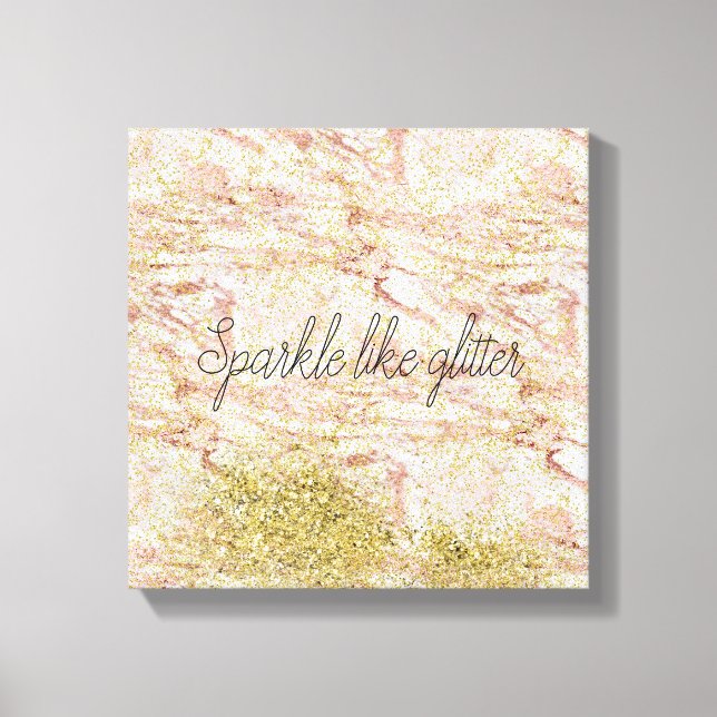 Pink Marble Gold Confetti Faux Glitter Canvas Print (Front)