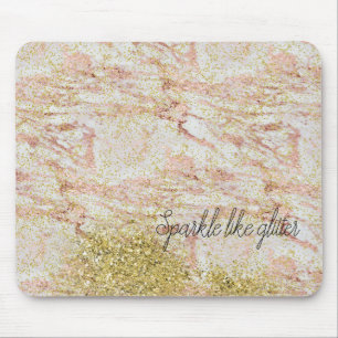 Pink Marble Gold Confetti Faux Glitter Mouse Pad