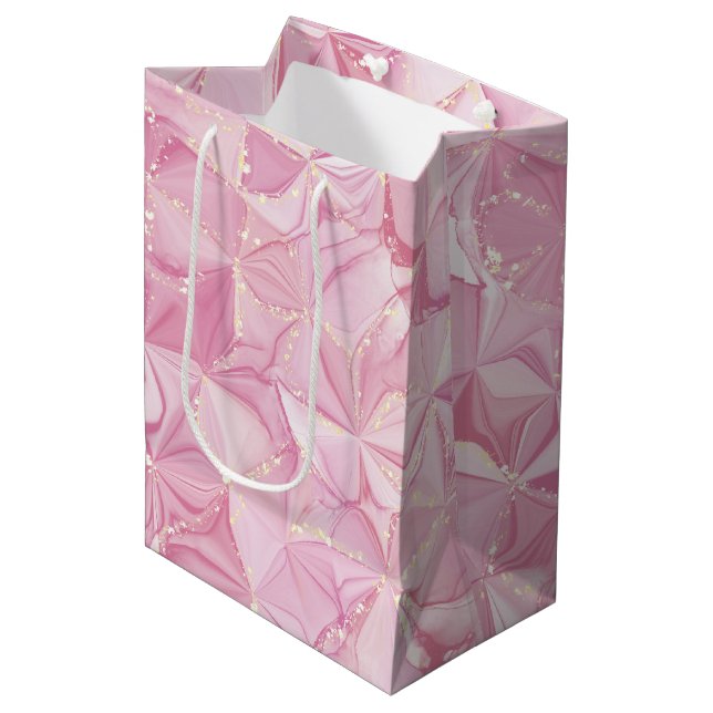 Pink Marble Gold Geode Abstract Pattern Medium Gift Bag (Front Angled)