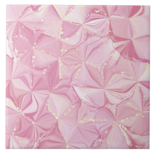 Pink Marble Gold Geode Abstract Pattern Tile