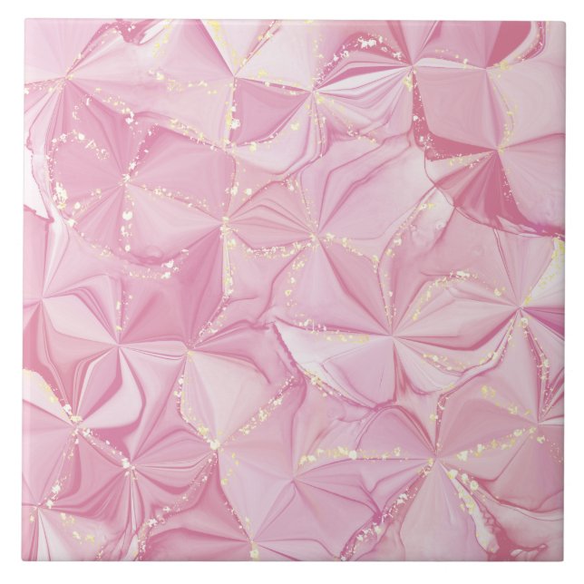 Pink Marble Gold Geode Abstract Pattern Tile (Front)