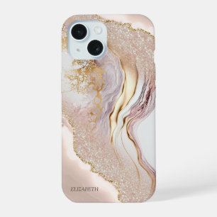 Pink Marble Gold Glitter iPhone 15 Case