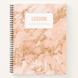 Pink Marble Gold Glitter Personalised Lesson  Notebook