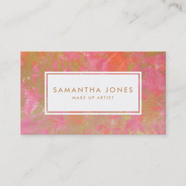 Pink Marble Gold Make Up Artist Business Card (Front)