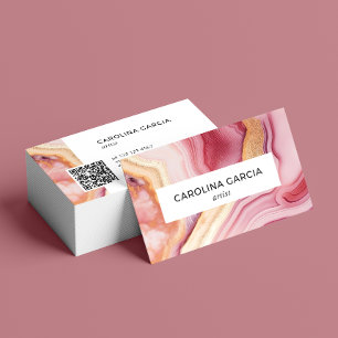 Pink Marble Gold Modern Artist Business Card