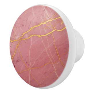 Pink marble gold stone, natural door pull, luxury ceramic knob