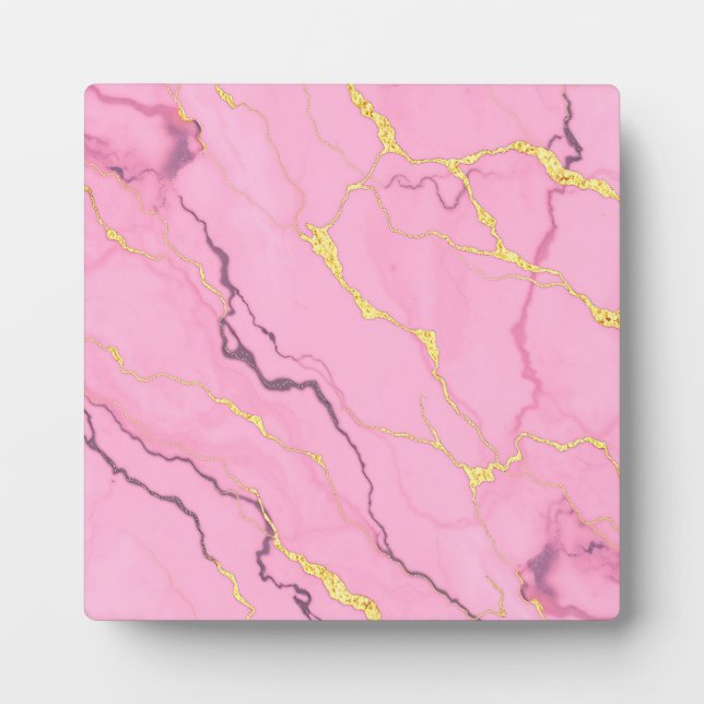 Pink Marble Gold Veins Pattern Plaque (Front)
