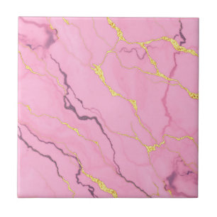 Pink Marble Gold Veins Pattern Tile