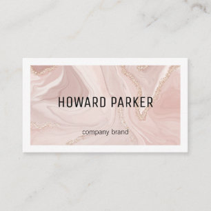 Pink Marble Gold White Border Business Card