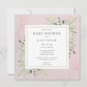 Pink Marble Greenery Baby Shower   Sprinkle Invitation