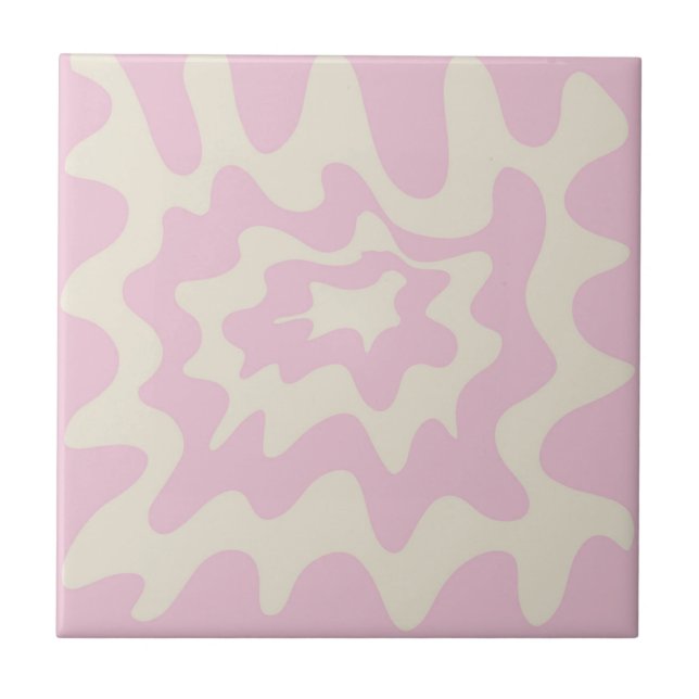 Pink Marble Groovy Wavy Stripe Modern Spring Tile (Front)
